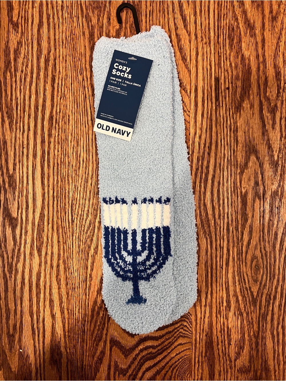 Old Navy Light Blue & Navy Women’s Cozy Socks with Menorah Design